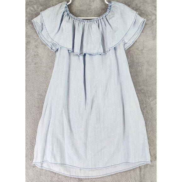 Sneak Peek Dresses & Skirts - Sneak Peak Dress Womens Small Light Blue Chambray Off the Shoulder Casual Mini